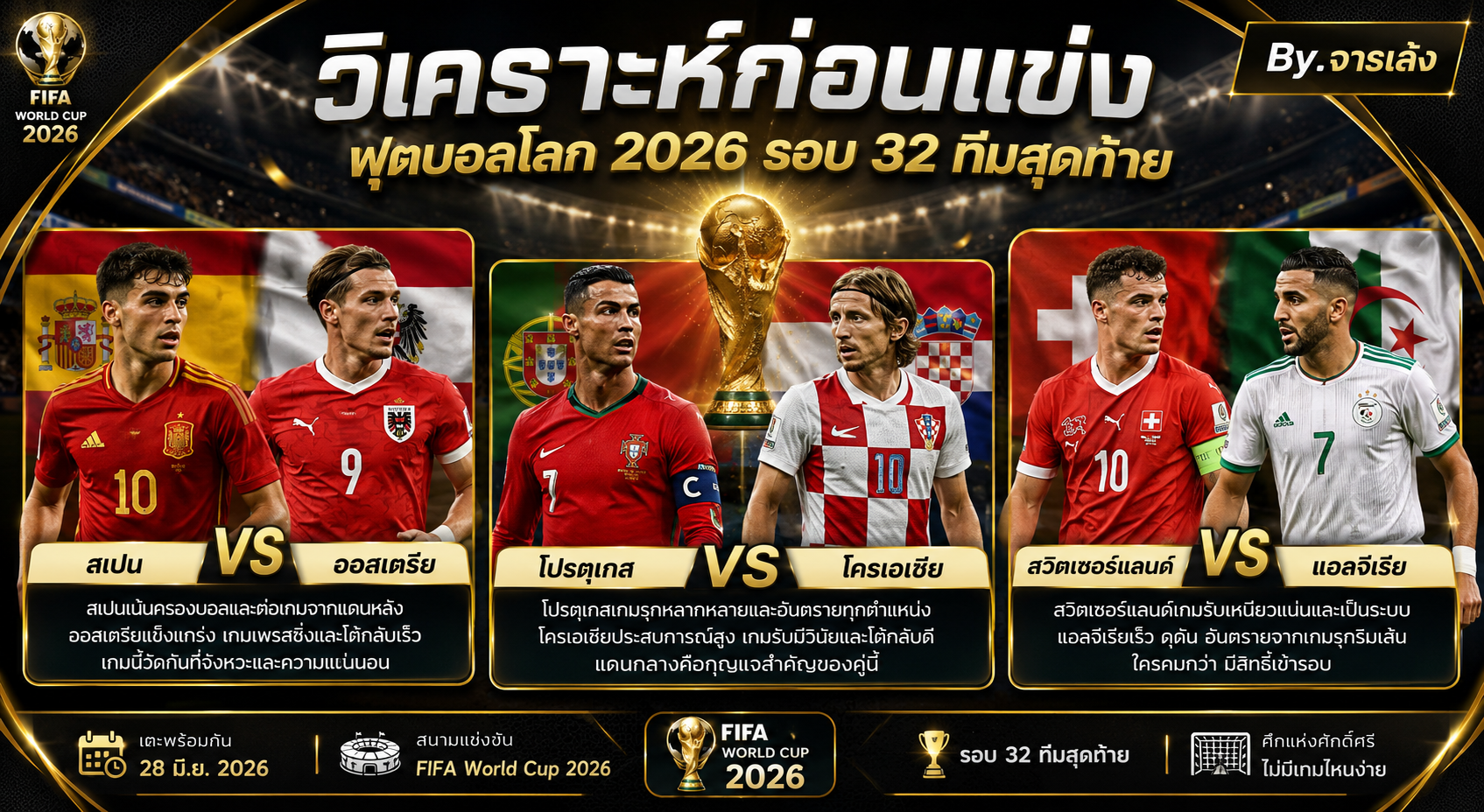 วิเคราะห์ก่อนแข่ง ฟุตบอลโลก 2026 รอบ 32 ทีมสุดท้าย By.จารเล้ง
