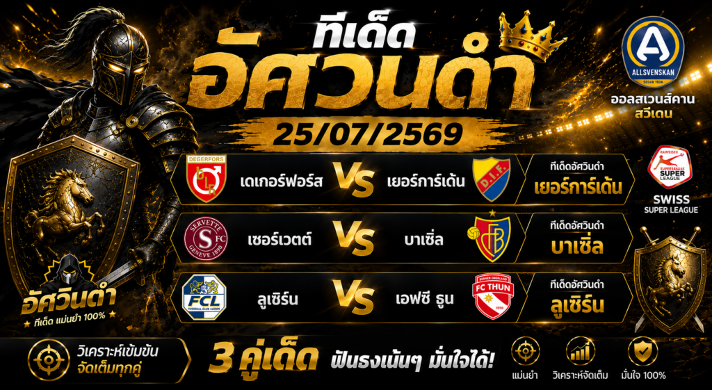 ทีเด็ดบอล อัศวินดำ 25/07/2569 วิเคราะห์บอลวันนี้ 3 คู่เด่น เน้นคัดคุณภาพ