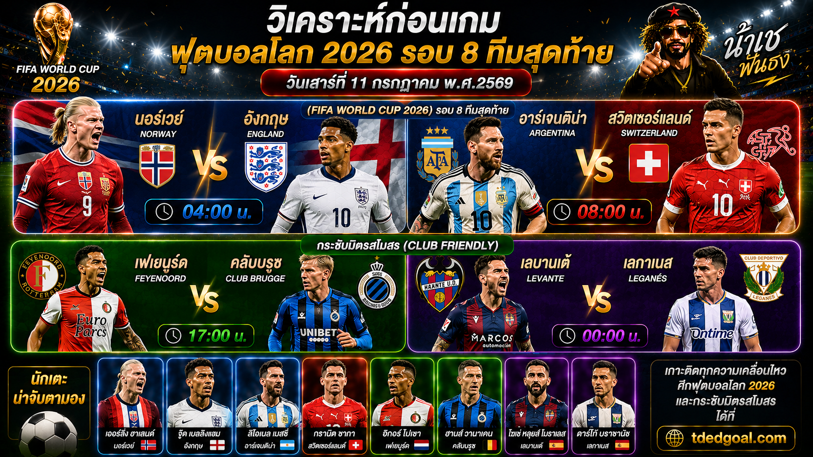 น้าเช วิเคราะห์บอลวันนี้ ฟุตบอลโลก 2026 นอร์เวย์ vs อังกฤษ อาร์เจนติน่า vs สวิตเซอร์แลนด์ พร้อม 2 เกมอุ่นเครื่อง