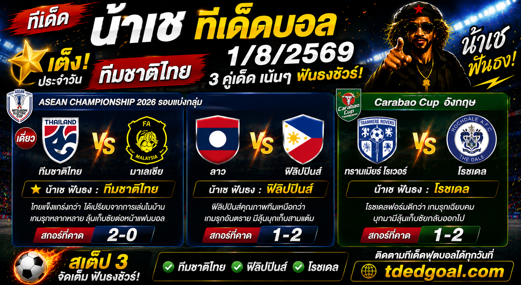 ทีเด็ดน้าเช ทีเด็ดบอล วันที่ 01/08/2569