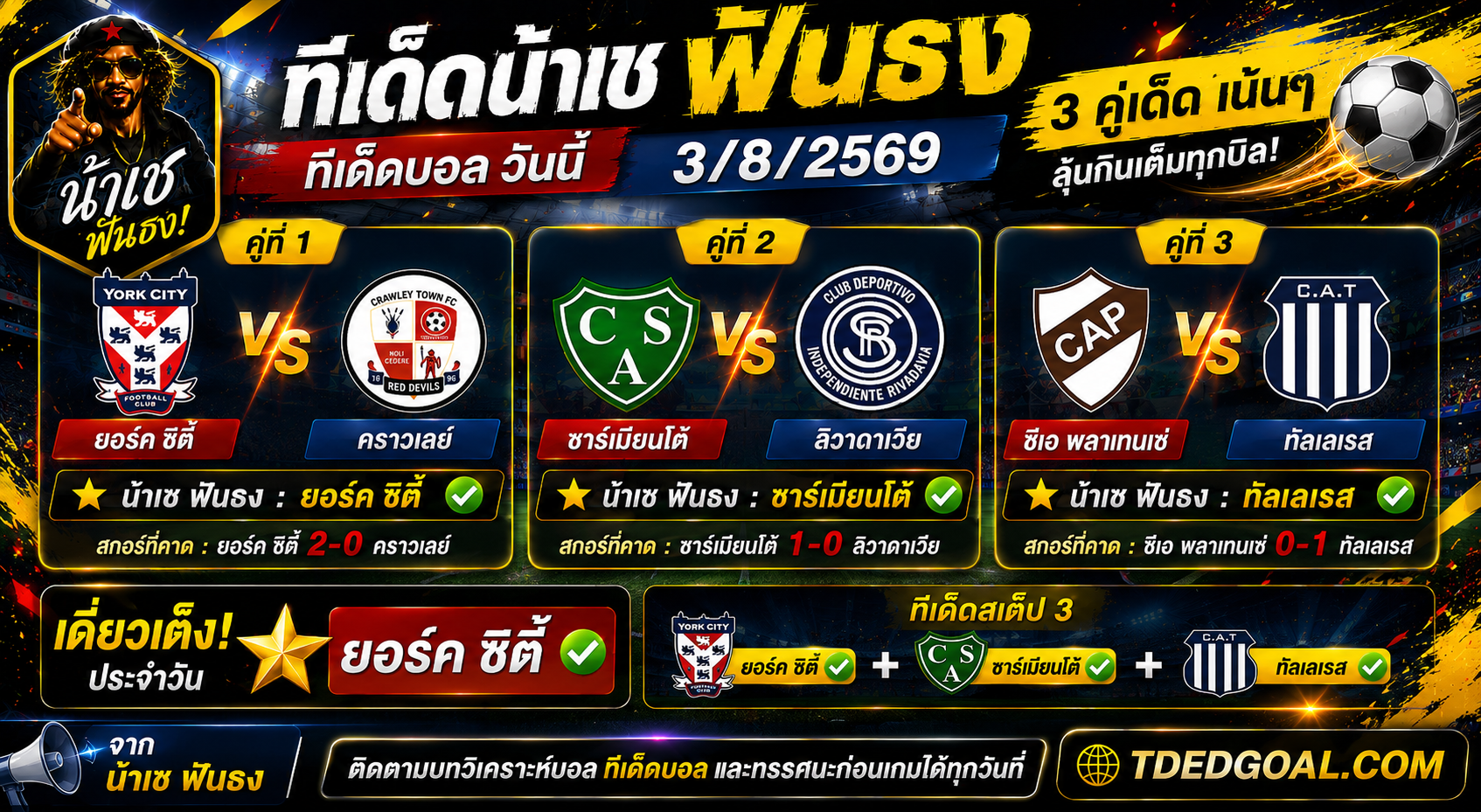 ทีเด็ดน้าเช ฟันธง ทีเด็ดบอล วันที่ 03/08/2569