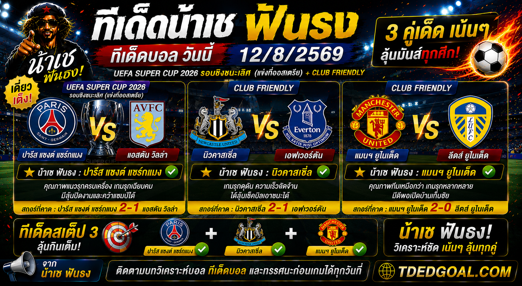 ทีเด็ดน้าเช ฟันธง ทีเด็ดบอล วันที่ 12/08/2569
