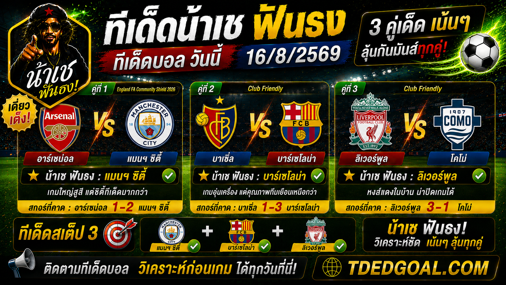 🔥 ทีเด็ดน้าเช ฟันธง ทีเด็ดบอล วันที่ 16/8/2569