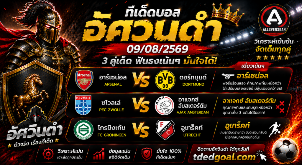 อัศวินดำ ทีเด็ดบอล 09/08/2569 เจาะ 3 คู่เด็ด!